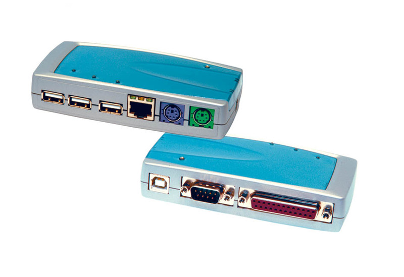 EXSYS EX-1307-2N - USB 2.0 Docking Station LAN, RS-232, Parallel, PS/2 Blau, Silber