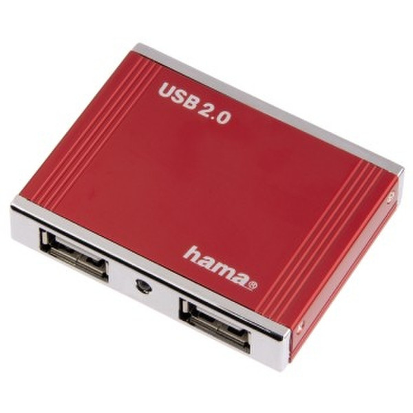 Hama USB 2.0 Hub Alu mini 1:4, Red 480Mbit/s Rot Schnittstellenhub