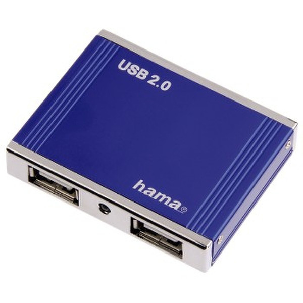 Hama USB 2.0 Hub Alu mini 1:4, Blue 480Mbit/s Blau Schnittstellenhub
