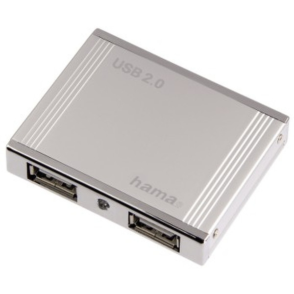 Hama USB 2.0 Hub Alu mini 1:4, Silver 480Мбит/с Cеребряный хаб-разветвитель