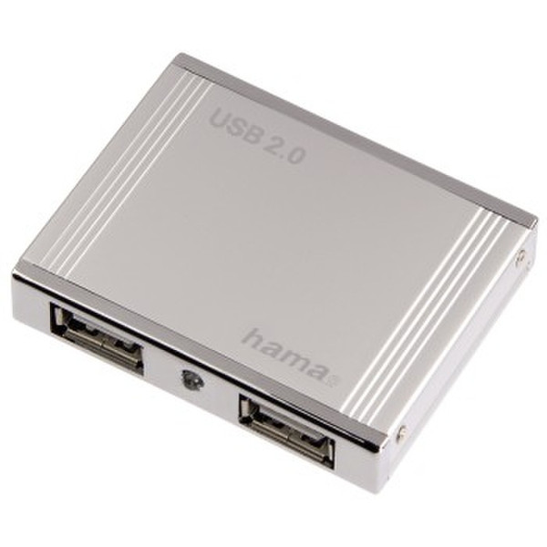 Hama USB 2.0 Hub Alu mini 1:4, Silver 480Mbit/s Silver interface hub