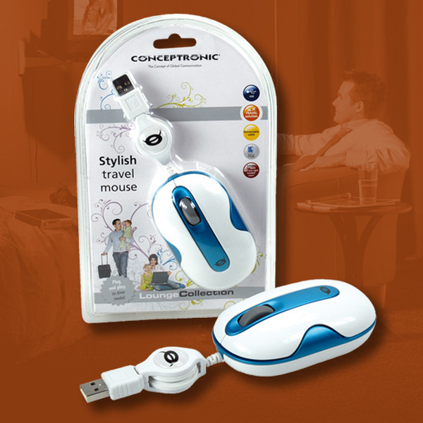 Conceptronic Stylish Travel Mouse USB Оптический 800dpi Синий компьютерная мышь