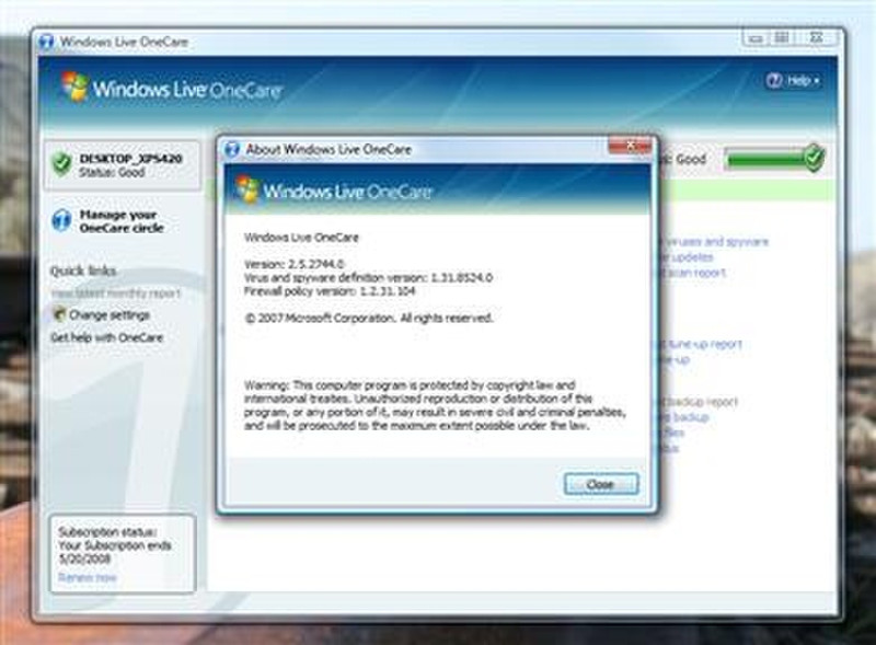 Microsoft Windows Live OneCare 2.5, OEM, CD, NL 1Benutzer Niederländisch
