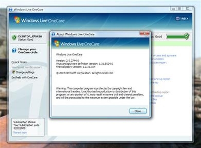 Microsoft Windows Live OneCare 2.5, OEM, CD, EN 1user(s) English