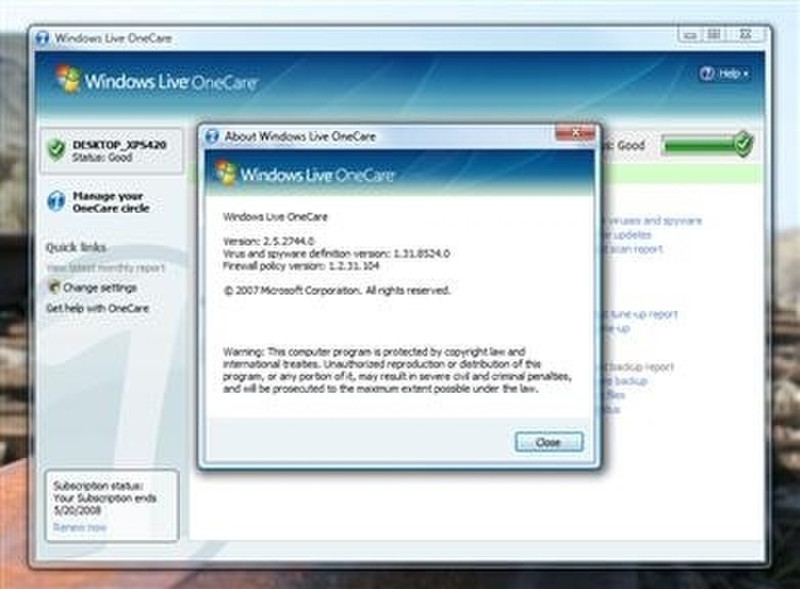 Microsoft Windows Live OneCare 2.5, OEM, CD, FR 1пользов. FRE