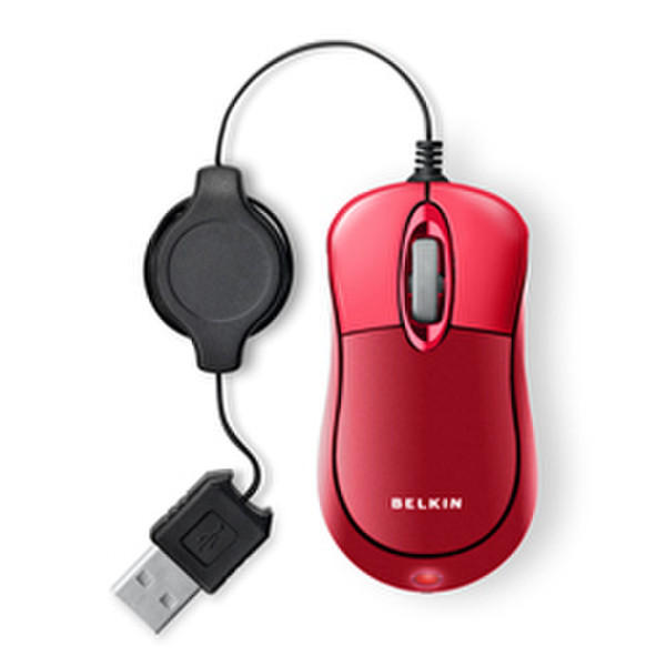 Belkin Retractable Travel Mouse, Jetset Red USB Optisch Rot Maus