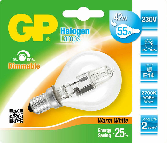 GP Lighting 046677-HLME1 46Вт E14 D Теплый белый галогенная лампа