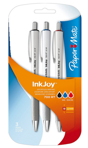 Papermate Inkjoy 700 RT Clip-on retractable ballpoint pen Medium Black,Blue,Red 3pc(s)