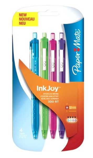 Papermate InkJoy 300 RT Clip-on retractable ballpoint pen Средний Мульти 4шт