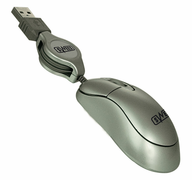 Sweex Mini Optical Mouse Retractable Cable USB Silver USB Optisch 800DPI Silber Maus