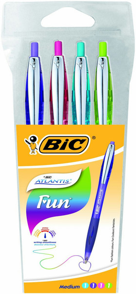 BIC Atlantis Soft Clip-on retractable ballpoint pen Medium Multi 4pc(s)