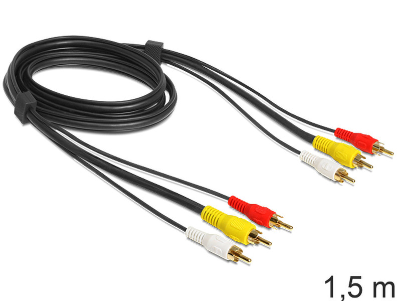 DeLOCK 1.5m, 3xRCA - 3xRCA 1.5m 3 x RCA 3 x RCA Schwarz Composite-Video-Kabel
