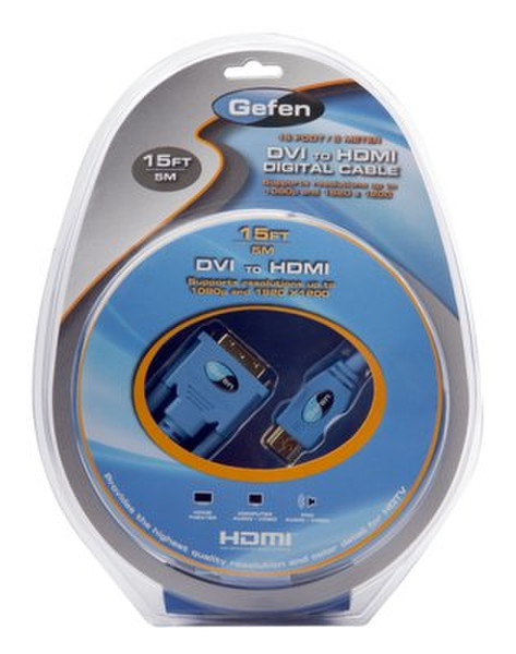 Gefen CAB-DVI2HDMI-LCKB-15MM 5м DVI-D HDMI Черный адаптер для видео кабеля