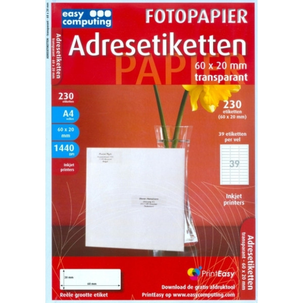 Easy Computing Adresetiketten transparant A4 (210×297 mm) Белый бумага для печати
