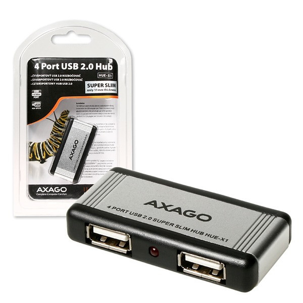 Axago HUE-X1 480Mbit/s Schwarz, Grau Schnittstellenhub