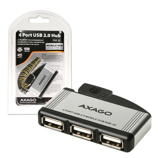 Axago HUE-X2 480Мбит/с Черный, Серый хаб-разветвитель