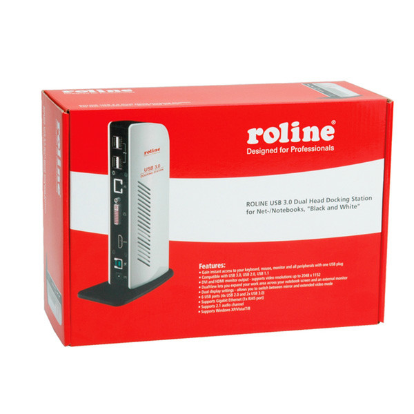 ROLINE USB 3.0 Dual Head Docking Station "Black and White", DVI, HDMI, LAN