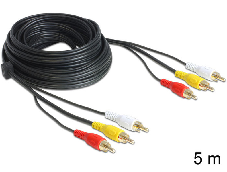 DeLOCK 5m, 3xRCA - 3xRCA 5m 3 x RCA 3 x RCA Black composite video cable
