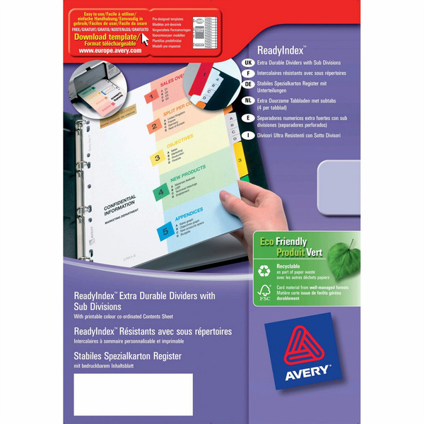 Avery ReadyIndex+Sub Dividers 6 Part