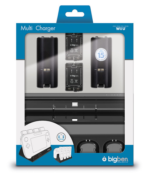 Bigben Interactive 4+1 Charger, Nintendo Wii U Nickel-Metallhydrid (NiMH) 2800mAh Schwarz Akkuladegerät