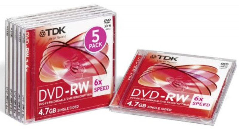 TDK T19431 4.7ГБ DVD-RW 5шт чистый DVD