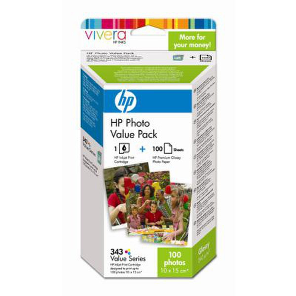 HP 343 Series Photo Value Pack with Vivera Inks-10 x 15 cm/100 sht photo paper