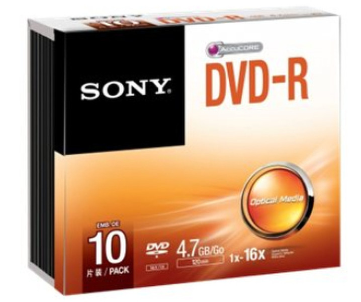 Sony DVD-R 16x, 10 Pack 4.7GB DVD-R 10pc(s)