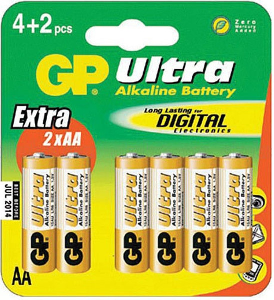 GP Batteries Ultra Alkaline AA 1300mAh 4+2