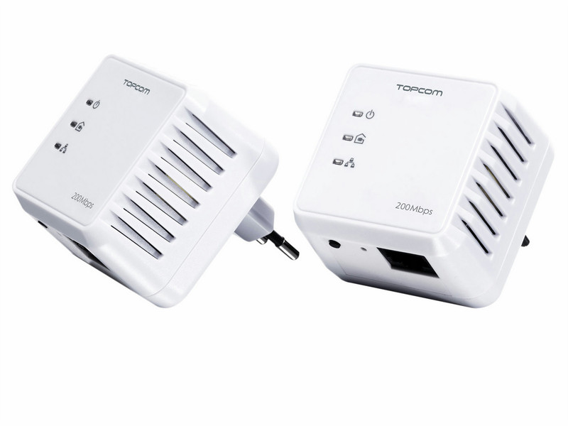 Topcom Powerlan 6420 Mini 200Mbit/s Eingebauter Ethernet-Anschluss Weiß 2Stück(e) PowerLine Netzwerkadapter