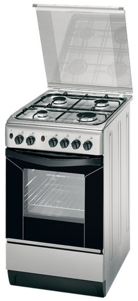 Indesit K1G21(X)/R Отдельностоящий Gas hob Черный, Нержавеющая сталь кухонная плита