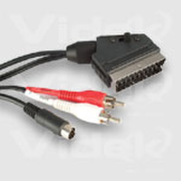 Videk Scart Plug to S-VHS, 3.5mm & Phono Cable 2m SCART (21-pin) Schwarz