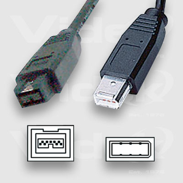 Videk 6 Pin M to 9 Pin M IEEE1394 Cable 2m 2m Schwarz Firewire-Kabel