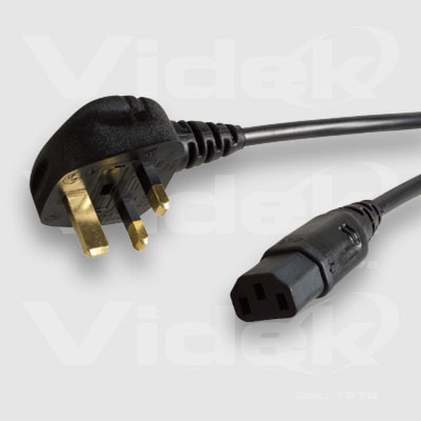 Videk IEC F to UK Mains Plug (5A) Black 2Mtr 2m Schwarz Stromkabel