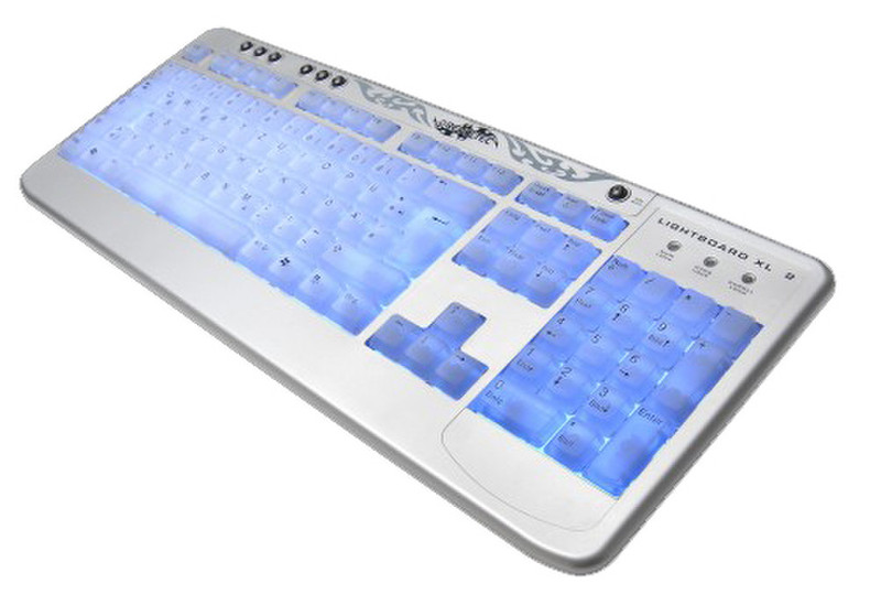 Revoltec Keyboard LightBoard XL 2 Series, Silver USB+PS/2 Silber Tastatur