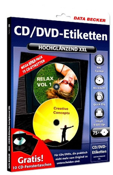 Data Becker CD-Etiketten XXL hochglänzend 75шт самоклеящийся ярлык