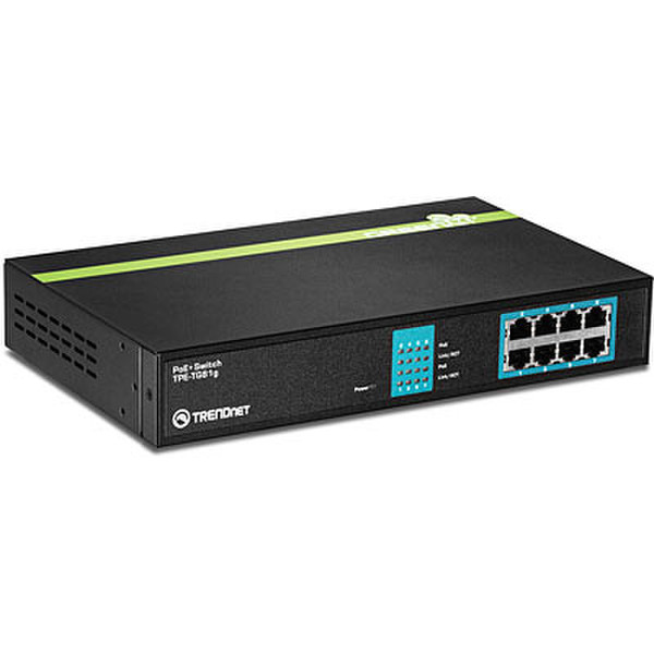 Trendnet TPE-TG81g Неуправляемый Gigabit Ethernet (10/100/1000) Power over Ethernet (PoE) Черный, Бирюзовый, Зеленый