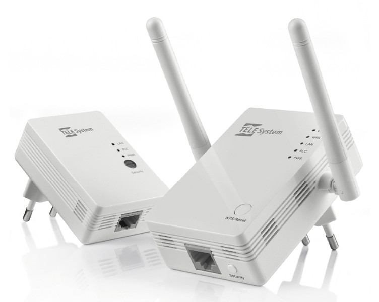 TELE System P-link 0.3 WiFI Kit 500Mbit/s Eingebauter Ethernet-Anschluss WLAN Weiß 2Stück(e) PowerLine Netzwerkadapter