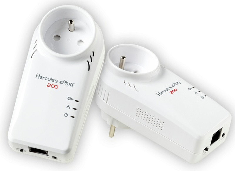 Hercules ePlug 200 Mini Pass Thru Duo 200Mbit/s Eingebauter Ethernet-Anschluss Weiß 2Stück(e) PowerLine Netzwerkadapter