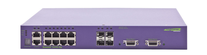 Extreme networks Summit X440-8p Managed L2/L3 Gigabit Ethernet (10/100/1000) Power over Ethernet (PoE) 1U Purple
