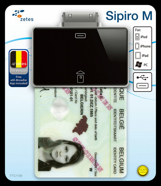 Zetes SIPIRO M Apple 30-pin Black smart card reader