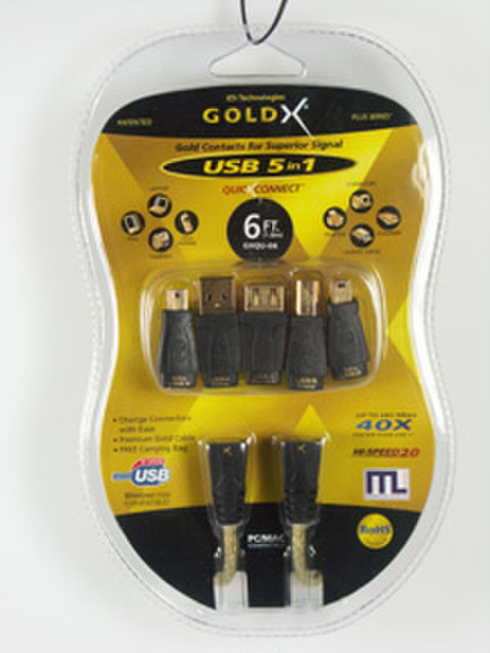 Offspring Technologies GXQU-05 GoldX USB Cable Kit Standard A Male Mini USB A Male Черный кабельный разъем/переходник
