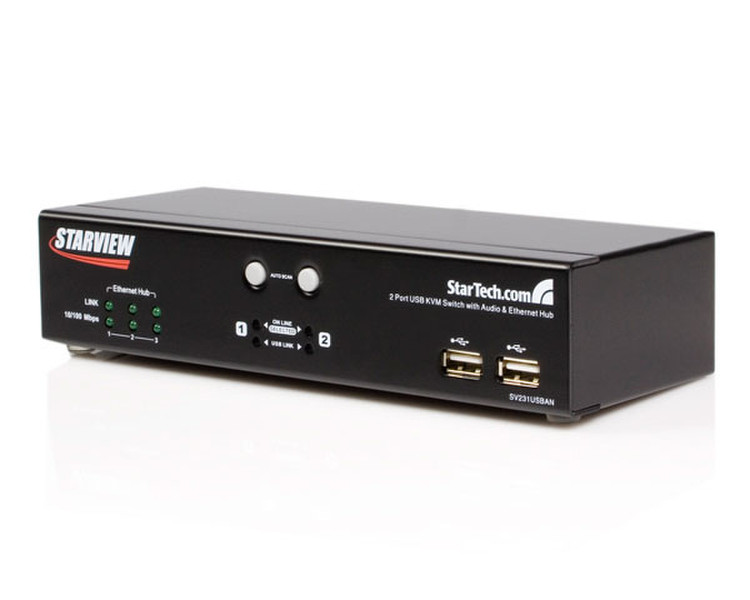 StarTech.com 2 Port USB KVM Switch Audio & Ethernet Hub Schwarz Tastatur/Video/Maus (KVM)-Switch