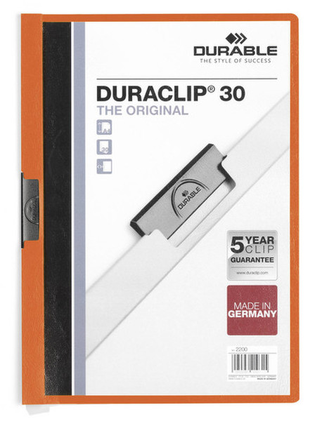 Durable DURACLIP 30 A4 ПВХ Оранжевый, Белый обложка с зажимом