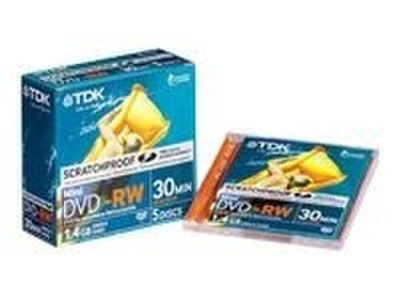 TDK DVD-RW, 1.4GB, 8cm, ScratchProof, 5-Pack 1.4ГБ DVD-RW 5шт