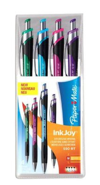 Papermate INKJOY 550 RT Anklippbarer versenkbarer Stift Blau, Grün, Rot, Violett 4Stück(e)