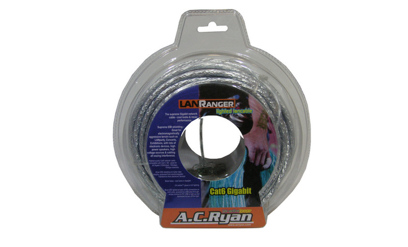 AC Ryan LAN.Ranger Lighted Gigabit Network Cat6 Cable - 3.0m UVSilver / BlueLED 3m networking cable