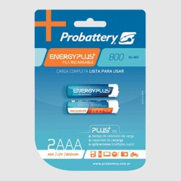 Probattery PRNB-AAA800-2PB Nickel-Metal Hydride (NiMH) 800mAh 1.2V rechargeable battery
