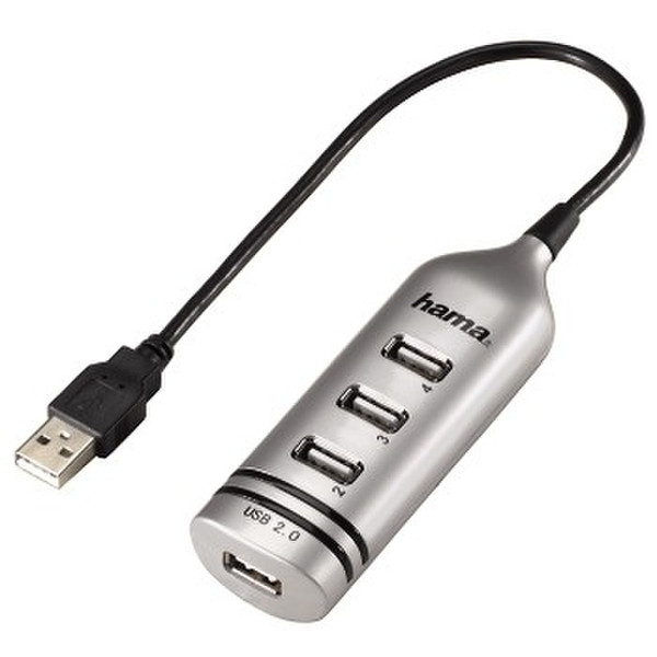 Hama USB 2.0 Hub 1:4, silver Silver interface hub