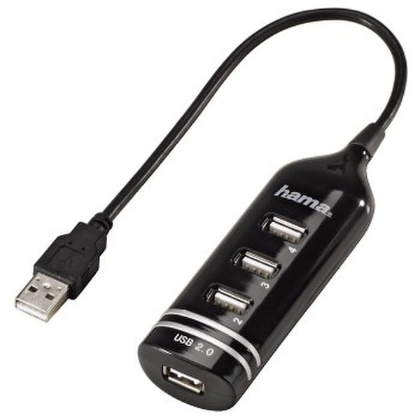 Hama USB 2.0 Hub 1:4, black Black interface hub