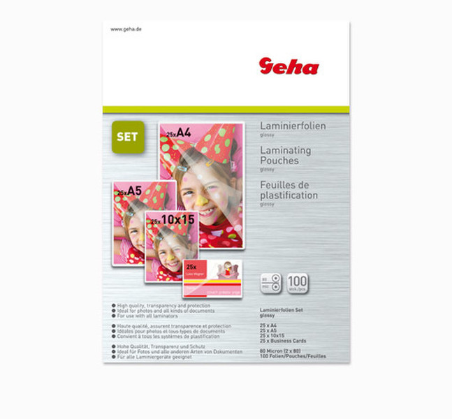 Geha Laminating Pouch Set 80 Micron A4-A7 glossy laminator pouch